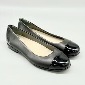SAS Flats Women's 9.5 M Scenic Ballet Gray Leather Patent Cap Toe Comfort Shoes